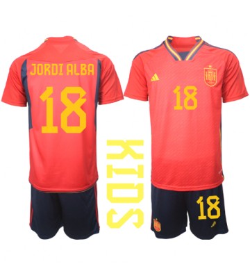 Spain Jordi Alba #18 Replica Home Stadium Kit for Kids World Cup 2022 Short Sleeve (+ pants)